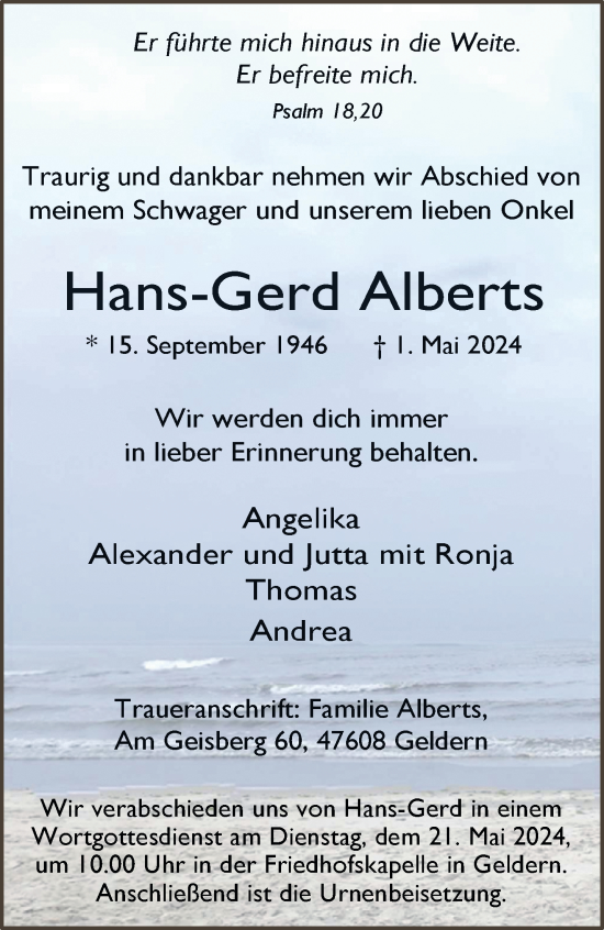 Traueranzeige von Hans-Gerd Alberts von NNA